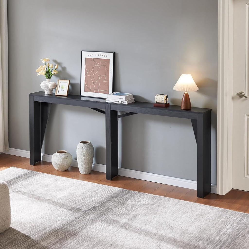 MOHOPE 78.8" Long Console Table with Power Outlets, 7.9" Narrow Sofa Table with USB & Type-C Ports, Skinny Behind Couch Tables with Charging Station, Entryway Table for Hallway, Living Room, Black