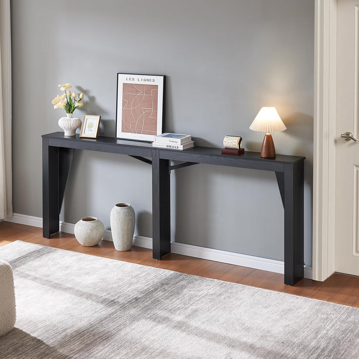 MOHOPE 78.8" Long Console Table with Power Outlets, 7.9" Narrow Sofa Table with USB & Type-C Ports, Skinny Behind Couch Tables with Charging Station, Entryway Table for Hallway, Living Room, Black