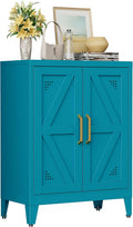 32" Metal Bathroom Storage Cabinet,Floor Storage Cabinet with 2 Doors and 2 Adjustable Shelves,Freestanding Sideboard for Small Spaces, Hallway, Dining Room,Blue