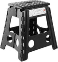 Casafield 16" Folding Step Stool with Handle, Black - Portable Collapsible Small Plastic Foot Stool for Adults - Use in the Kitchen, Bathroom and Bedroom