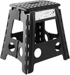 Casafield 16" Folding Step Stool with Handle, Black - Portable Collapsible Small Plastic Foot Stool for Adults - Use in the Kitchen, Bathroom and Bedroom