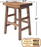 Alaterre Durango Solid Wood Rustic Bar Stool Set of 2, Natural, 26-Inch | Counter Height Backless Barstool Kitchen Seating with Saddle Seat, Barstools for Kitchen and Home Bar