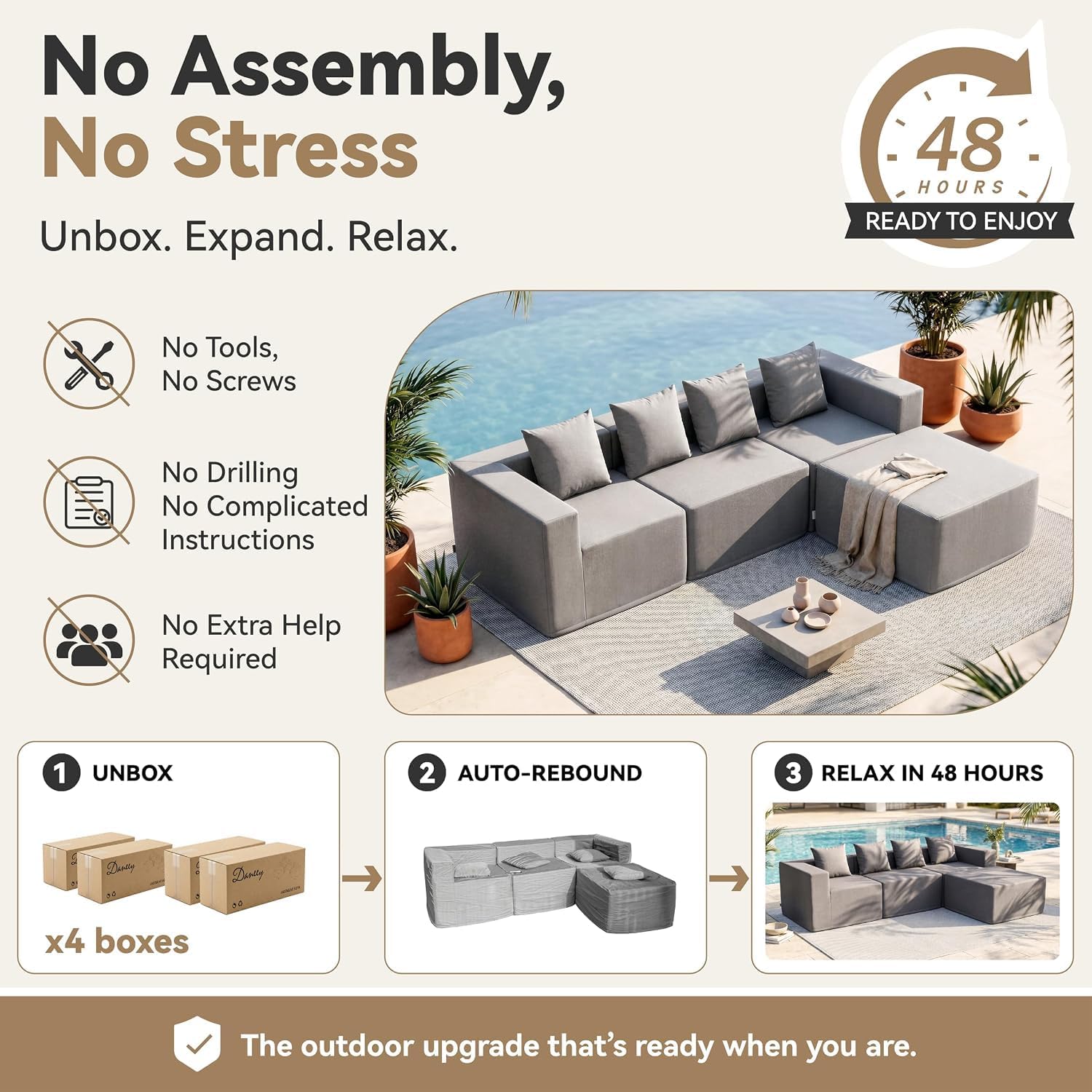 Daneey Outdoor Sectional Sofa Ottoman, Dark Gray | 1 Pillow Included