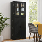SlickBlue Tall Kitchen Pantry Cabinet with Tempered Glass Doors and Storage Shelves