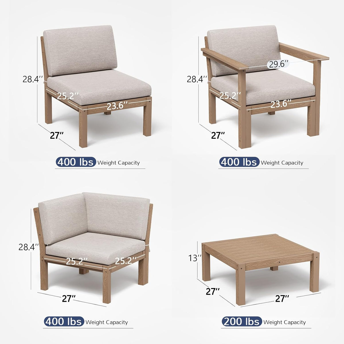 Stoog Modular Armless Chair - Interlocking Waterproof Seat for Building Sectionals, Outdoor Patio & Pool, Teak