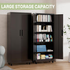 Metal Storage Cabinet with Wheels, 73" H Garage Storage Cabinet with Doors and Adjustable Shelves, Heavy Duty Locking Tool Cabinet Utility Cabinets for Home Office, Garage, Warehouse (Black)