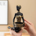 African Tribal Woman Statue Resin Figurine Candlestick Art Sculpture Home Decor Exotic Decor for Living Room Office Storage (A)