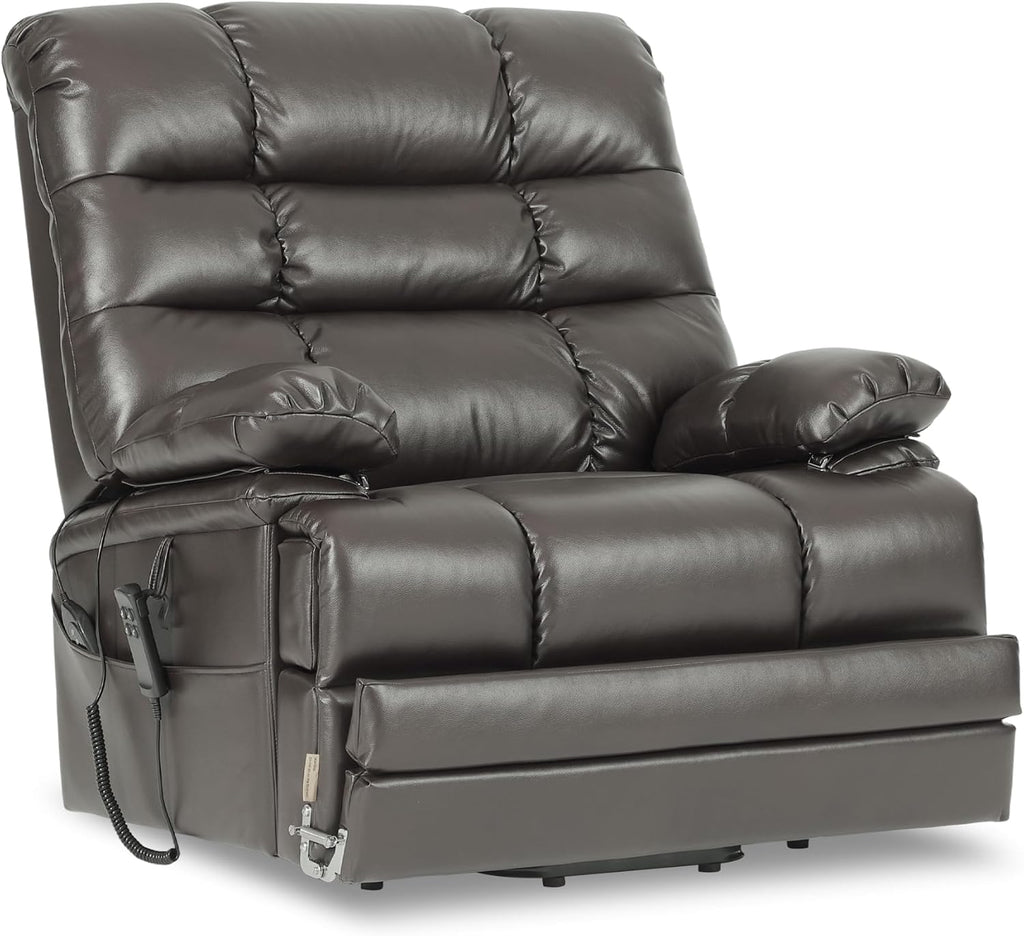 DYNOX 500 LBS Power Lift Recliner Chair for Big & Tall Seniors, Extra Large 3-Motor Lay Flat Chair with Heat, Massage & Extended Footrest,Breathable Faux Leather, Gray, 9505L