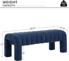 43.3" Bedroom Bench, Upholstered Entryway Bench, Modern End of Bed Ottoman with Solid Wood Legs and Adjustable Foot Pegs for Entryway, Dining Room and Living Room (Blue Chenille)