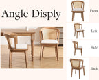 EALSON Rattan Mid Century Dining Chairs Set of 2 Modern Farmhouse Wooden Dining Room Chairs with Cane Curved Back Linen Fabric Upholstered Comfortable Kitchen Side Chairs for Restaurant, Beige