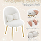 VINGLI Boucle Girls Vanity Chair with Back & Pillow,Cute Small Cozy Desk Chair No Wheels,Comfy Makeup Ch with Ajustable Gold Legs,for Bedroom,Living Room,Small Space,White