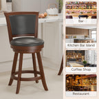 Bar Stools Set of 2, Farmhouse 24" Counter Height Barstools, Brown | Upholstered Leather Cushion&Backrest, Solid Wood Legs & Footrest, 360-degree Swivel Seat