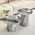 Nesting Coffee Table Set, Gray Veneer Round Tables, Mid-Century Modern | Round Coffee and Side Table Set for Living Room or Office with Space-Saving Nested Design and Gray Veneer Finish