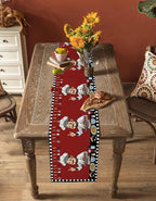 Red Chef Gourmet Cotton Linen Table Runner for Dining Kitchen, Wedding Outdoor Party Tablerunners Decoration, Black White Check Plaid Funny Kitchen Dresser Scarf Coffee Tablecloth Runners 13''x120''