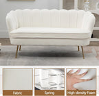 59" Small Loveseat Sofa 2-Seater, Modern Chenille Couch with Gold Metal Legs & Floral Backrest, Compact Apartment Sofa for Living Room, Bedroom, Office, Dorm (Boucle, Ivory)