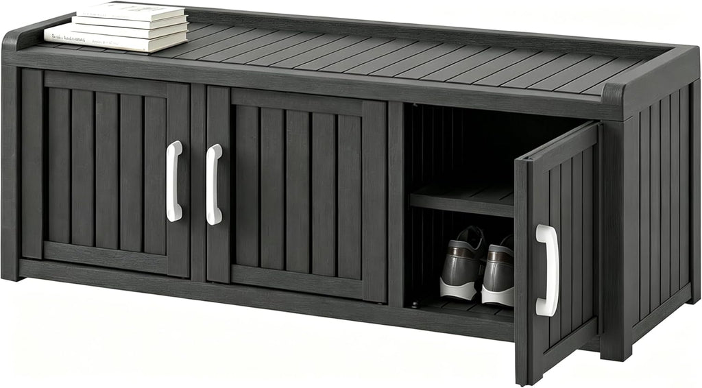 Outdoor Shoe Bench, Waterproof UV-Resistant Indoor Resin Shoe Cabinet, Entryway Shoe Storage with 3 Doors, Living Room, Bedroom, Black (3 Door)