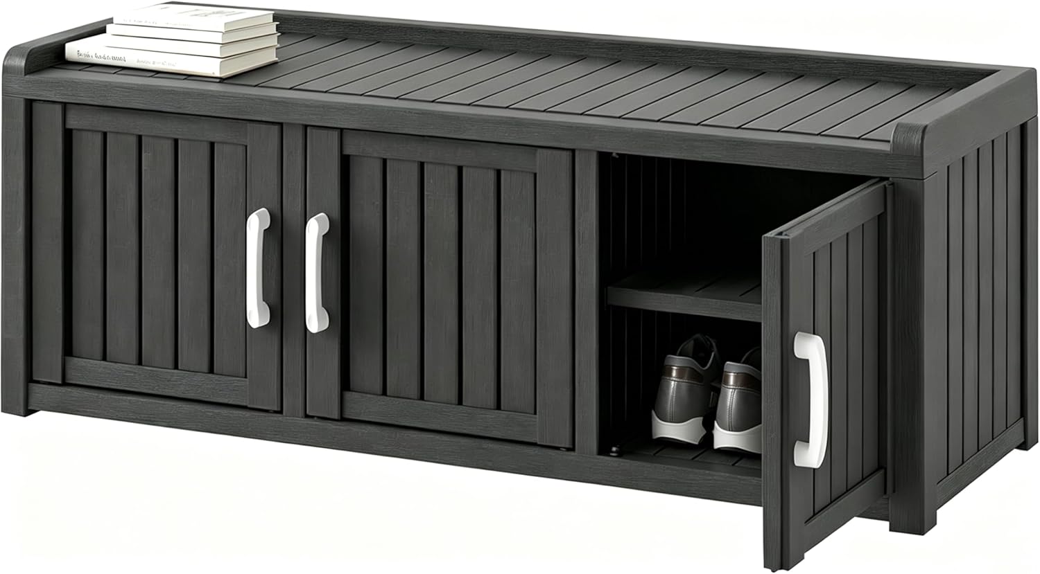 Outdoor Shoe Bench, Waterproof UV-Resistant Indoor Resin Shoe Cabinet, Entryway Shoe Storage with 3 Doors, Living Room, Bedroom, Black (3 Door)