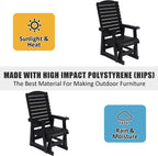 Poly Lumber Patio Glider for One Person, with Cup Holders, High Backrest and Deep Contoured Seat, HIPS Material, All-Weather Resistant, Heavy Duty 700 Pounds (Black)