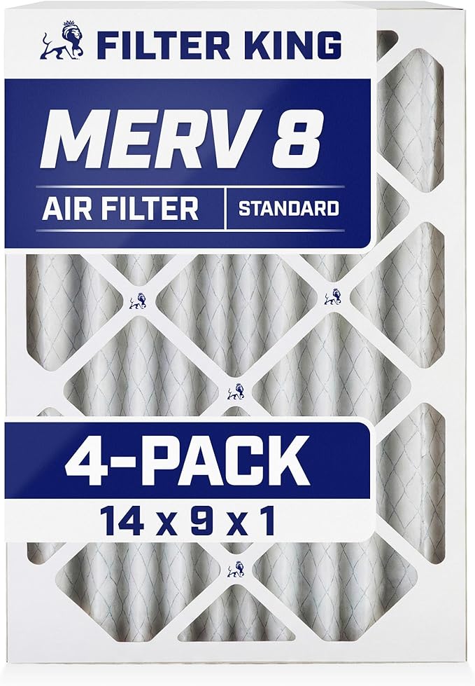 Filter King 14x9x1 Air Filter | 4-PACK | MERV 8 HVAC Pleated A/C Furnace Filters | MADE IN USA | Actual Size: 14 x 9 x .75"