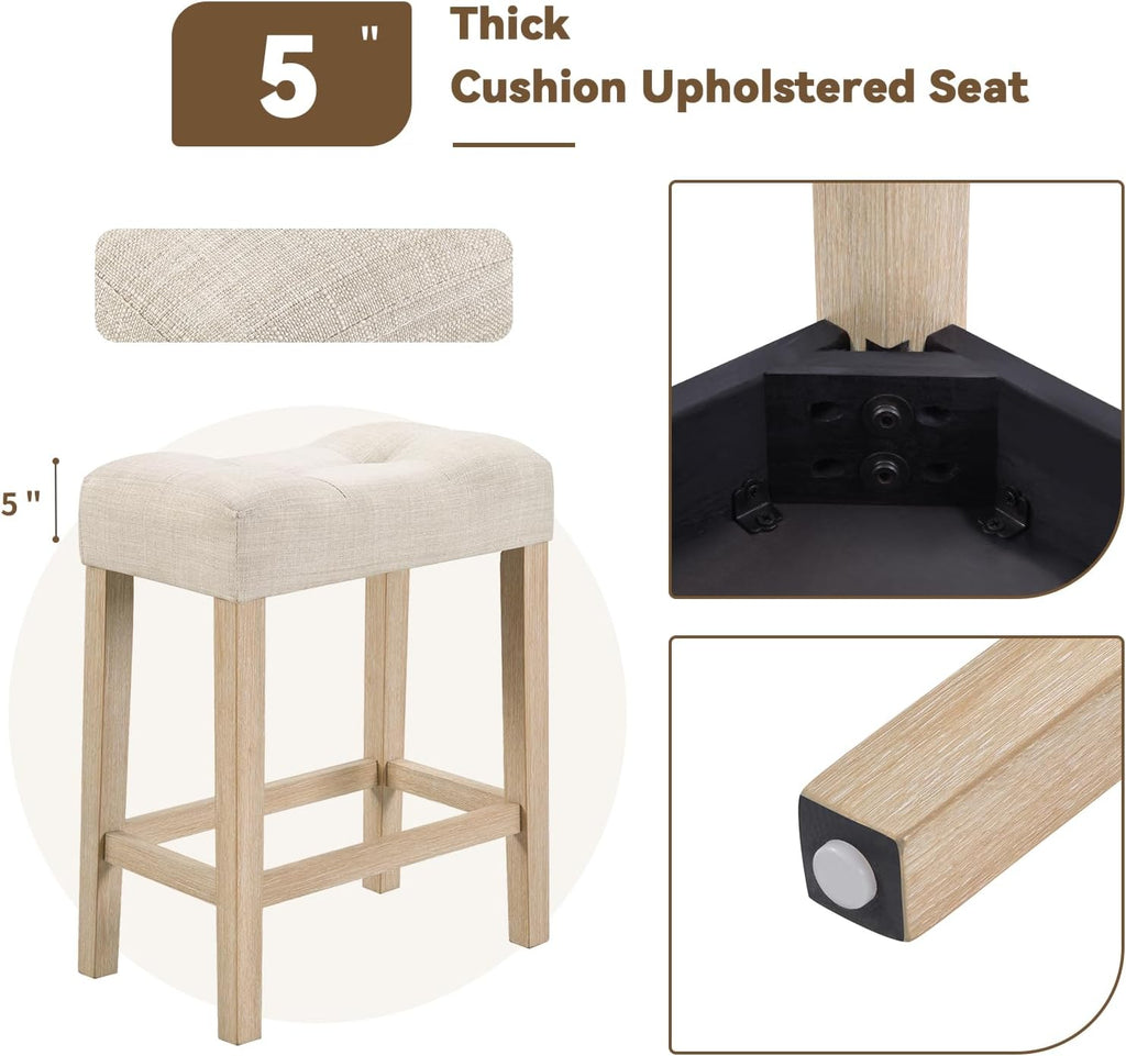 59" Counter Height Bar Table Set with Power Outlet, Industrial Breakfast Table with 3 Padded Stools, 4 Piece Bar Table and Chairs Set for Living Room, Dining Room, Light Oak