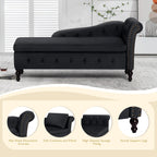 Chaise Lounge with Right Armrest & Lumbar Pillow,Button Tufted Lounge Sofa with Storage,Lounge Chair Indoor,Modern Upholstered Velvet Lounge Chair for Bedroom, Living Room and Office,Black