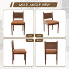 CIMOTA Brown Leather Dining Chairs Set of 2, Mid Century Modern Upholstered Dining Room Chairs with Woven Back, Armless Kitchen Chairs with Walnut Solid Wood Legs, PU