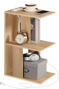 MAHANCRIS End Table with Charging Station, C-Shaped Narrow Side Table, Natural Nightstand with Storage, Narrow Bedside Table for Small Spaces, End Tables Living Room, Bedroom, Easy Assembly, ETNA18E01