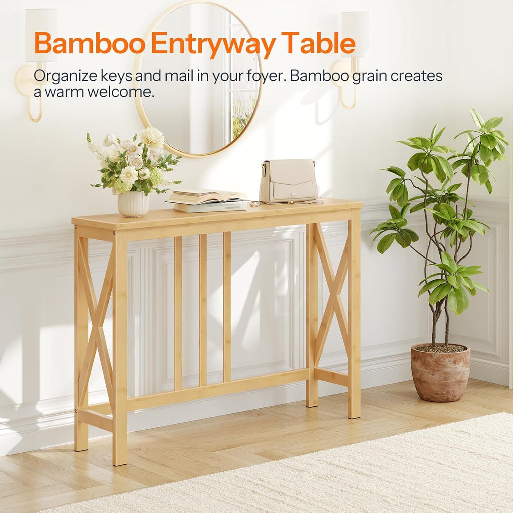 HOOBRO Narrow Console Table, Sofa Table for Entrance, 39.4" Long Entryway Behind Couch Table, Bamboo Hallway Table, Entryway Table, for Living Room, Foyer, Natural YL107XG01