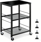 MOOACE 3 Tier End Table with Wheel, Rolling Storage Shelf Side Table Nightstand for Bedroom Kitchen Living Room Office, Stable Metal Frame and Wood Top, Black