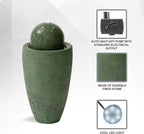 XBrand 26" Modern Sphere Water Fountain with LED Light – Indoor Outdoor Stone Texture Floor Fountain, Zen Bubbling Ball Water Feature for Garden Patio Porch - Green