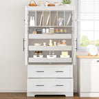 Harper & Bright Designs 72" Tall Farmhouse Kitchen Pantry with 2 Cabinets & 2 Drawers, Modern Storage Cabinet with 3 Pull-Out Trays & 4 Doors, Freestanding Cupboard for Kitchen, Dining Room,White