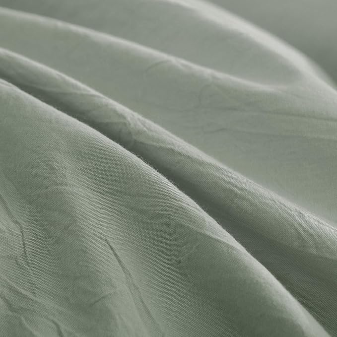 JIYUAN 100% Washed Cotton Duvet Cover Set 2 Pieces Twin, 1 Duvet Cover 68x90 Inches(Comforter Not Included) and 1 Pillowcases,Linen Feel Bedding Set Comfy and Breathable, Heathered Sage Green