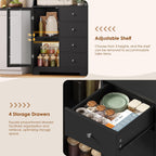 BOTLOG 64'' Kitchen Pantry Storage Cabinet, Tall Kitchen Storage Cabinet with Microwave Stand, Hutch Cabinet with Adjustable Shelves, for Dining Room, Black | Save Space, Frosted Glass Door, Hutch Cabinet with Adjustable Shelves, for Dining Room (Black)