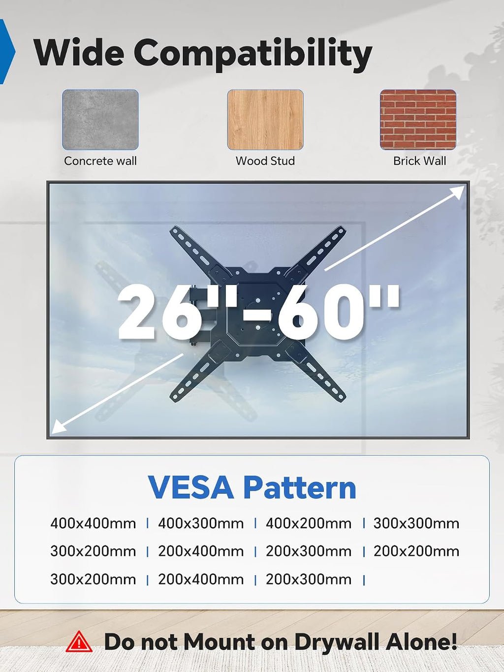 Simple Trending TV Wall Mount Full Motion for 26" to 60" TVs and Flat Panels, TV Motion Bracket Swivel Tilt Extension Rotation Max VESA 400x400mm up to 77lbs, Black