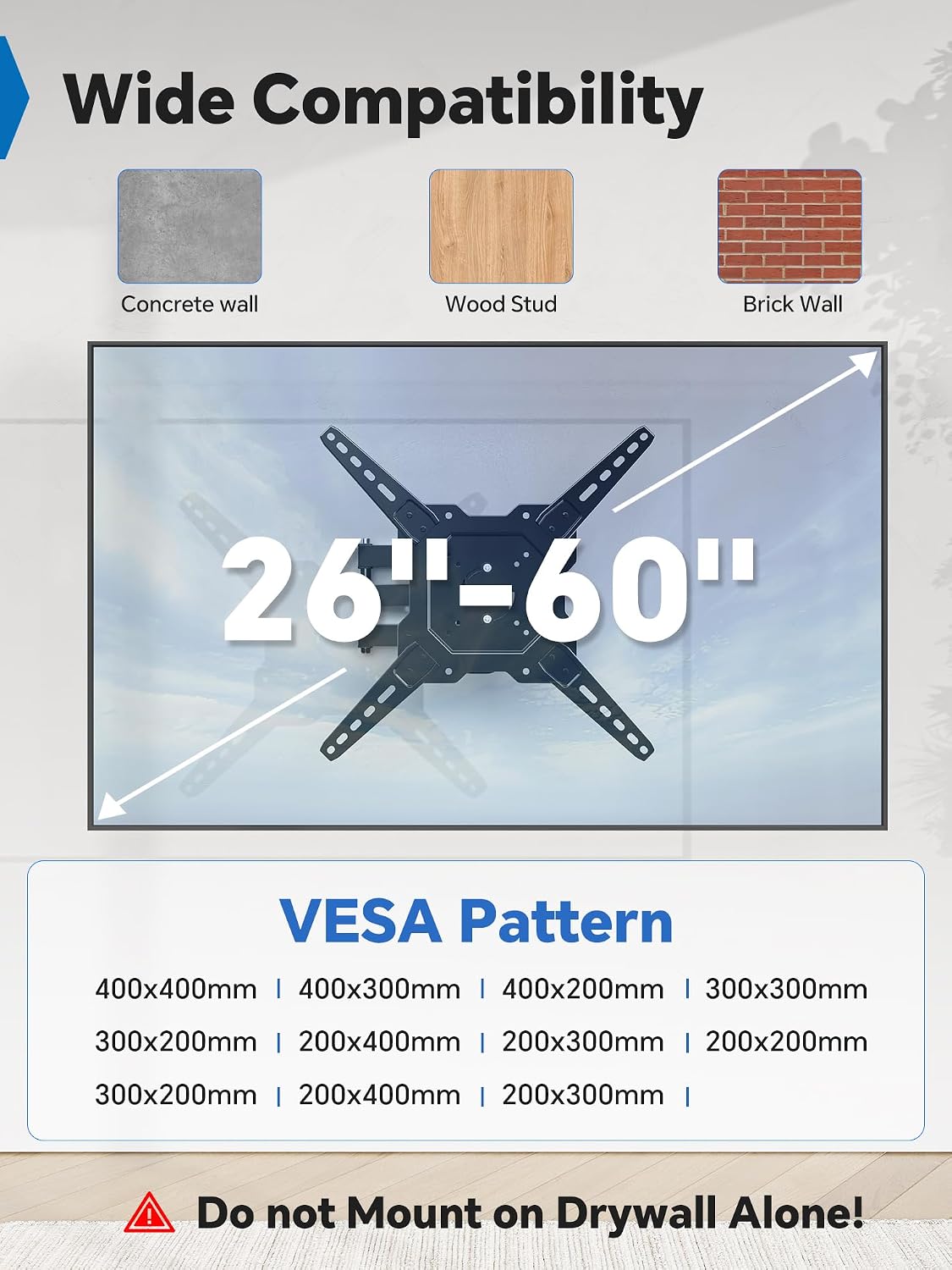 Simple Trending TV Wall Mount Full Motion for 26" to 60" TVs and Flat Panels, TV Motion Bracket Swivel Tilt Extension Rotation Max VESA 400x400mm up to 77lbs, Black