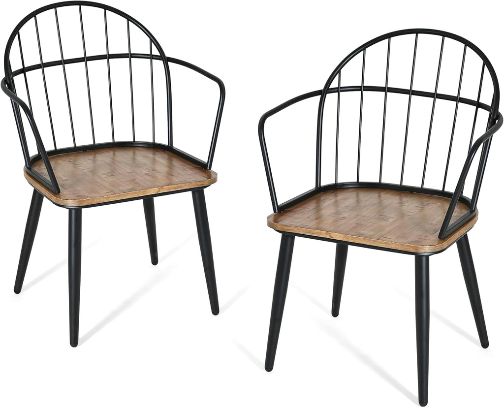 Christopher Knight Home Drats Dining Chairs Set of 2, Accent Dining Chair, Birch Finish Seating Kitchen Chair, Bucket Backrest Metal Frame Armchair, Industrial Dining Chair for Dining Room, Natural