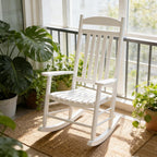 Wooden Outdoor Rocking Chair, Weatherproof Oversized Rocking Chair, Heavy Duty Comfort with 350 lbs Weight Capacity, Solid Relaxing Rocker with High Back for Patio, Porch, Living Room (white)