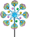 Metal Wind Spinner Outdoor, Kinetic Pinwheel Wind Sculpture with Stake, Small Garden Windmill for Patio Yard Lawn Art Decor (1pcs-Blue Green)
