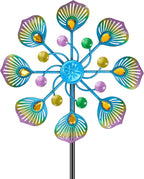 Metal Wind Spinner Outdoor, Kinetic Pinwheel Wind Sculpture with Stake, Small Garden Windmill for Patio Yard Lawn Art Decor (1pcs-Blue Green)