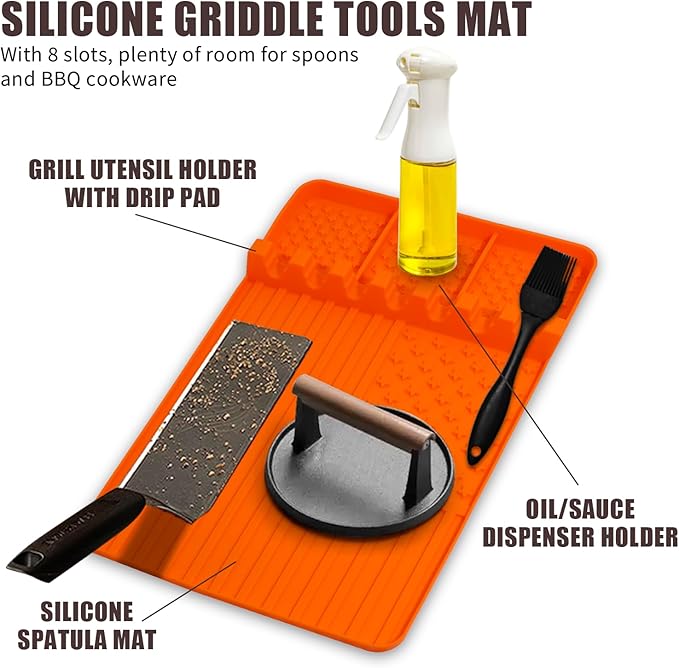2 PCS Silicone Griddle Tools Mat for Blackstone,Grill BBQ Caddy Utensils Holder for Kitchen,Cooking & Countertop,Large Spatula Mat with Drip Pad,Griddle Accessories for Blackstone (green 2pcs)