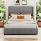 King Bed Frame with 4 Storage Drawers, Corduroy Upholstered Platform Bed