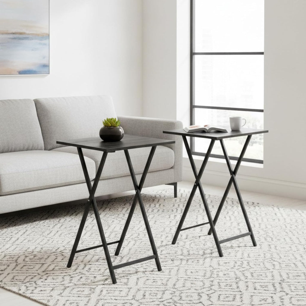 Folding TV Tray Table, Set of 2 Small Table, TV Dinner Table, Snack Tray Table Set, Portable Foldable Desk, Sofa Side Table, TV Tray Table for Couch, Living Room, Small Space