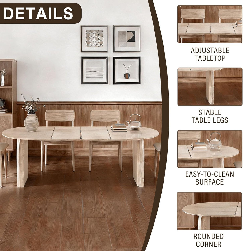 59 in-90 in Oval Extendable Dining Room Table for 4-10, Long Large Kitchen Table, Mid Century Modern Furniture, Space-Saving for Kitchen, Living Room, Office