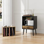 Record Player Stand with Vinyl Record Storage, Turntable Stand with Storage Cabinet Holds up to 180 Albums, Mid-Century Vinyl Holder Storage Shelf for Living Room