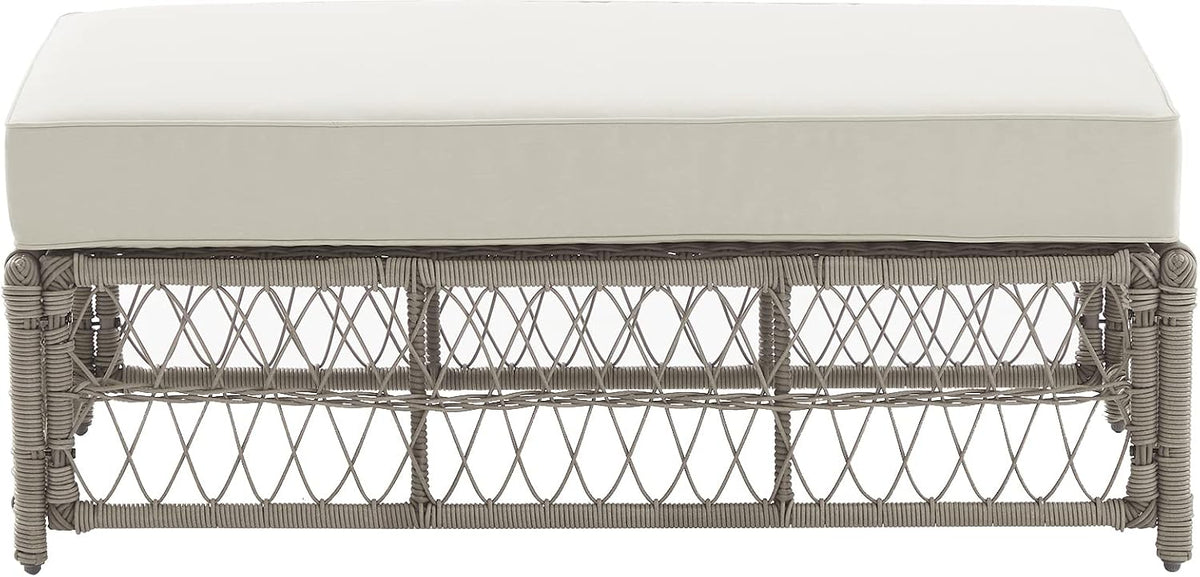 Crosley Furniture Thatcher Wicker Coffee Table and Ottoman Foot Rest for Porch, Deck, Backyard, Driftwood with Creme Cushions
