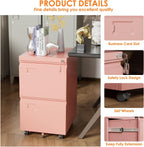 METAN 2 Drawer Metal File Cabinet with Lock, Mobile Rolling Filing Cabinet for Home Office, Under Desk Storage Holds Letter & Legal Size, 17.32" D x 14.56" W x 25.6" H, Assembly Required, Pink