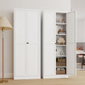 White Kitchen Pantry Cabinet, 72" Tall Metal Storage Cabinet with 2 Door and 5 Adjustable Shelves, Pantry Cabinets for Kitchen Storage, Assemble Required
