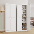 White Kitchen Pantry Cabinet, 72" Tall Metal Storage Cabinet with 2 Door and 5 Adjustable Shelves, Pantry Cabinets for Kitchen Storage, Assemble Required