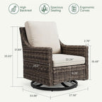 Outdoor Swivel Rocker Patio Chair with Premium Cushion, High Back Wicker Patio Swing Glider for Deck, Porch, Patio and Poolside (Beige, 1 Pcs - Swivel Glider)