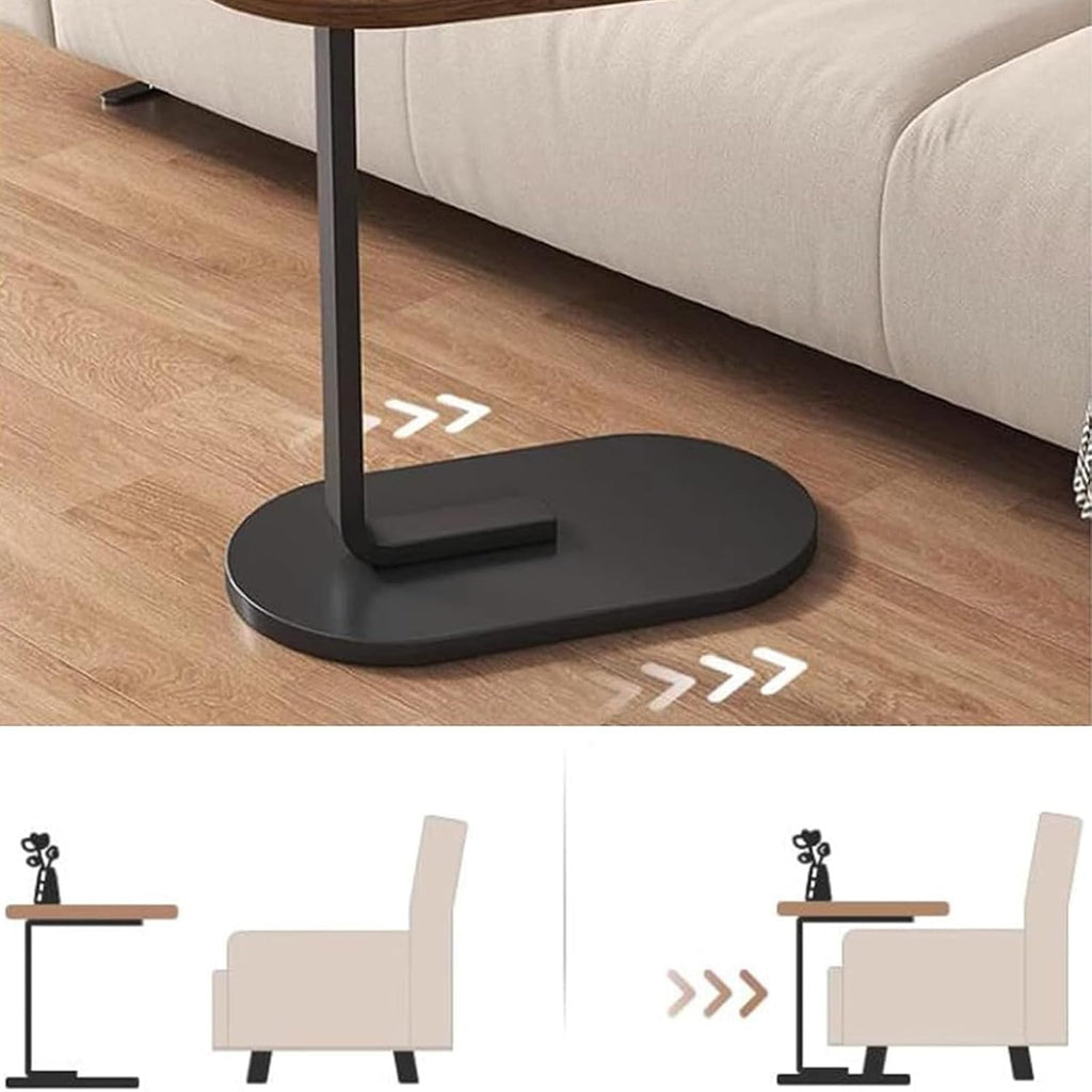 Small Side Table End Table, C-Shaped Wood Coffee Table TV Tray for Eating Couch Tables for Small Space, Living Room, 12 x 18 inch Top, 24.5 inch Height, Metal Frame (Walnut & Black)